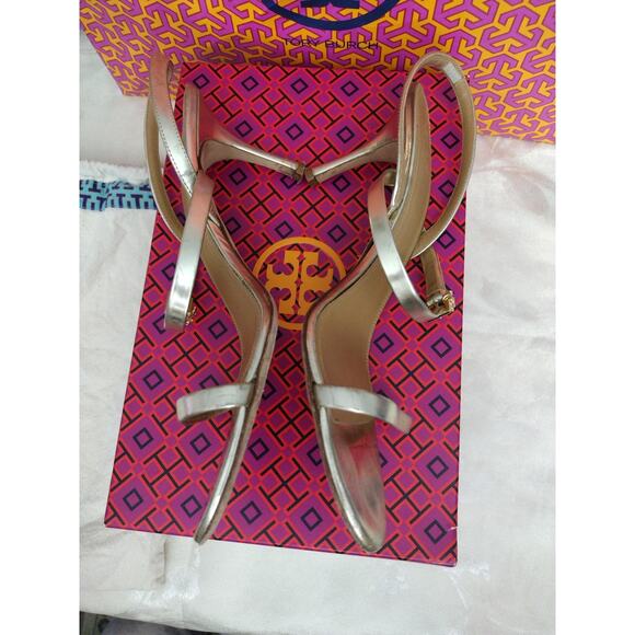Tory Burch Penelope 65mm Slingback Sandals Womens Size 10 Mirror Metallic 55486 - Picture 4 of 10